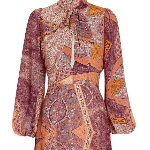 Revolve Divine Heritage Orchid Paisley Neck Tie Mini Dress Size: S - Picture 2 of 9